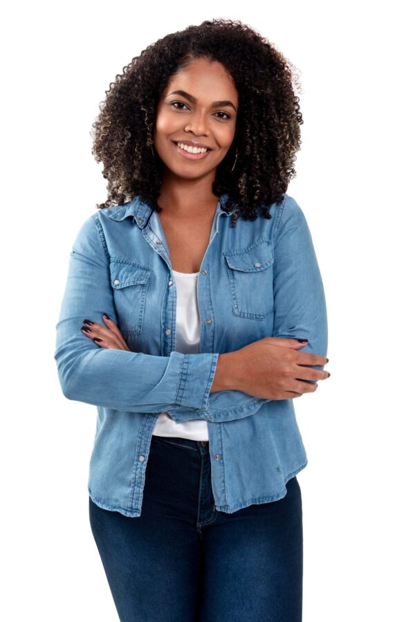 Studio,Photography,Of,Young,And,Elegant,Black,Woman,Smiling,Isolated