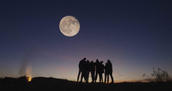 Silhouettes,Of,People,Gathering,Together,In,Nature,Looking,On,Big